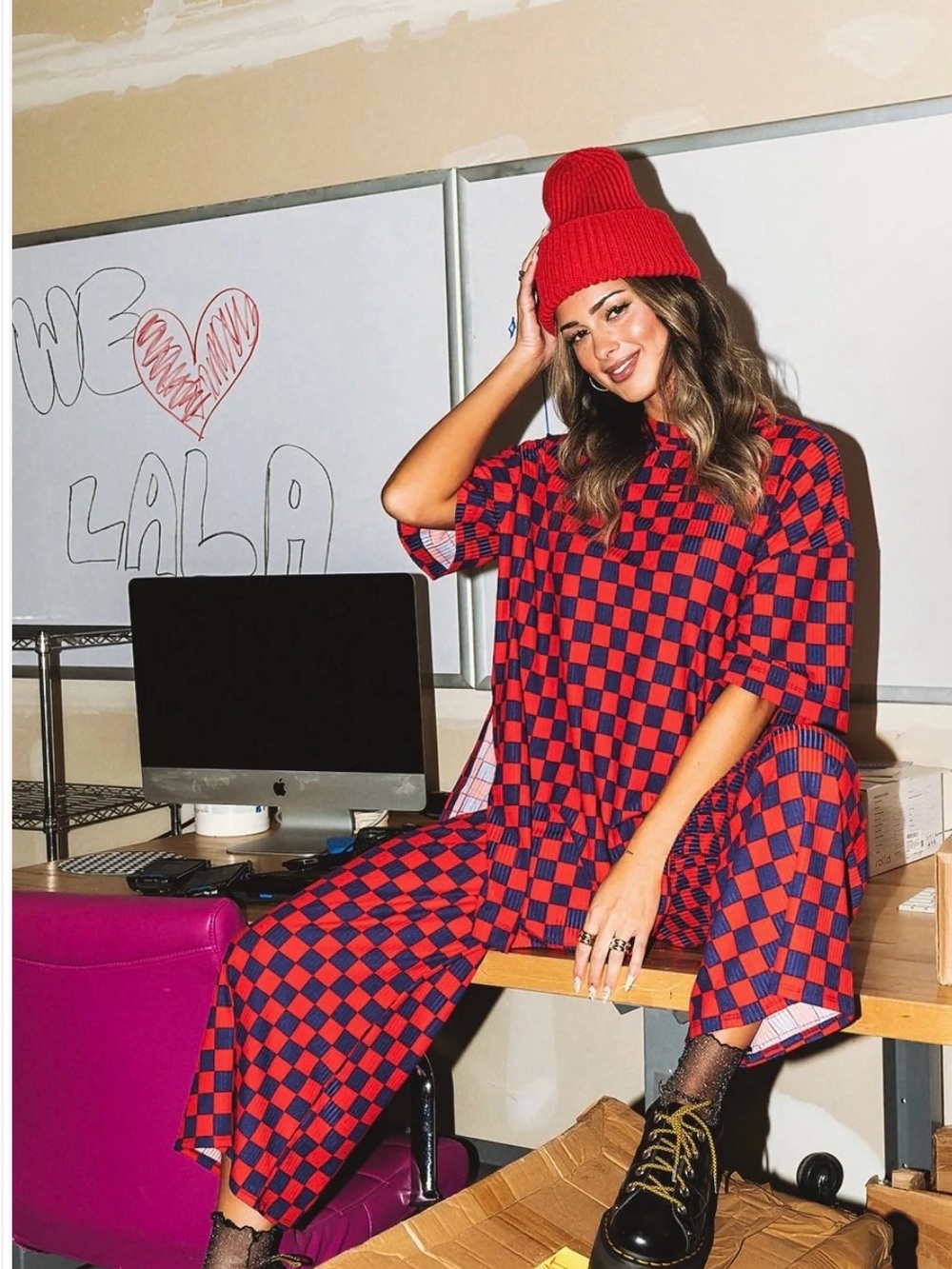 Dressed in LALA Red & Blue Checkerboard Playsuit Top Only Size XL - Picture 4 of 6